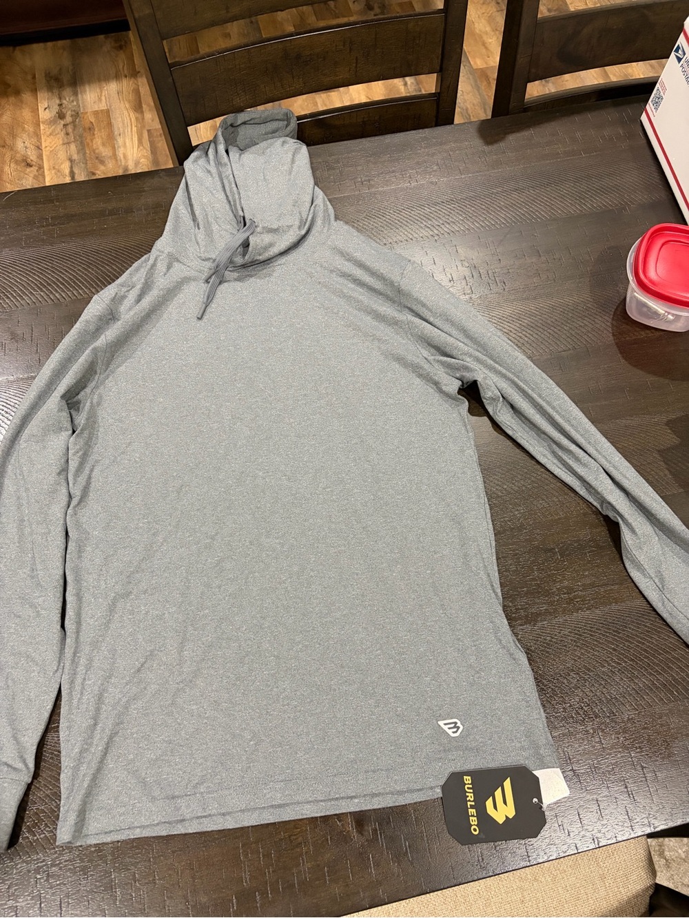 BURLEBO Men’s Heather Gray Performance Hooded Long-Sleeve Shirt